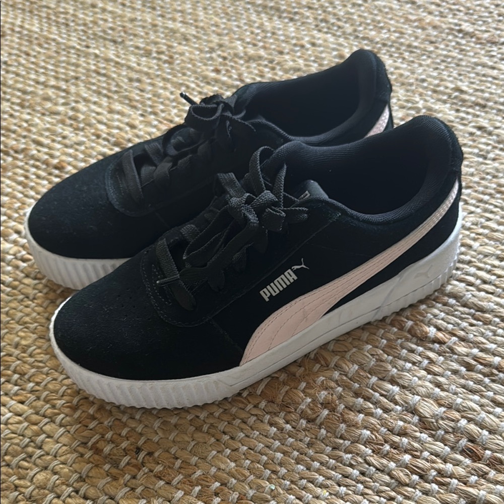 Puma Black and Pink Suede Sneakers with Chunky Platform Sole